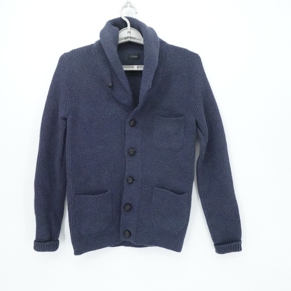 J Crew Cardigan Mens Small Navy Shawl Collar Lambswool Preppy Grandpa